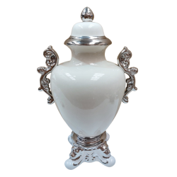 Tibor/Trofeo Porcelana 51 x 32 cm Blanco con plateado - 20 in